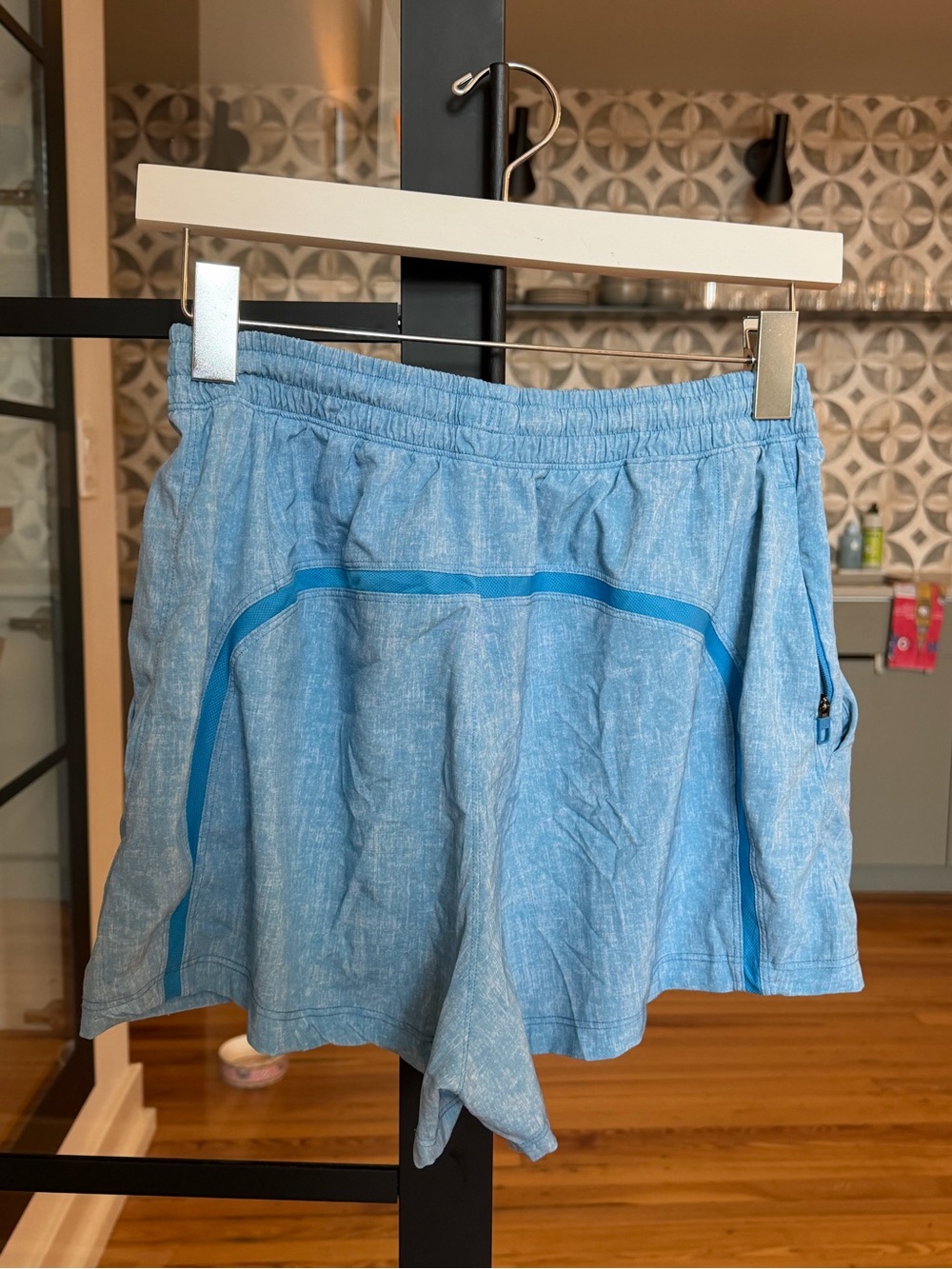 lululemon athletica Light Blue Pace Breaker linerless shorts with Teal Trim
